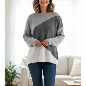 Emaline Gray and White Geometric Sweater